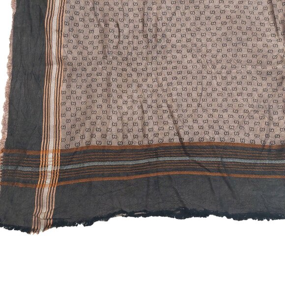Gucci Vintage Brown Dual-Tone Monogram Orange Stripe Reversible Shawl Wrap Scarf - Picture 7 of 16